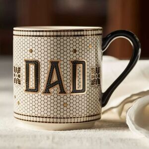 Anthropologie The Bistro Tile Stoneware DAD Mug Black and Gold